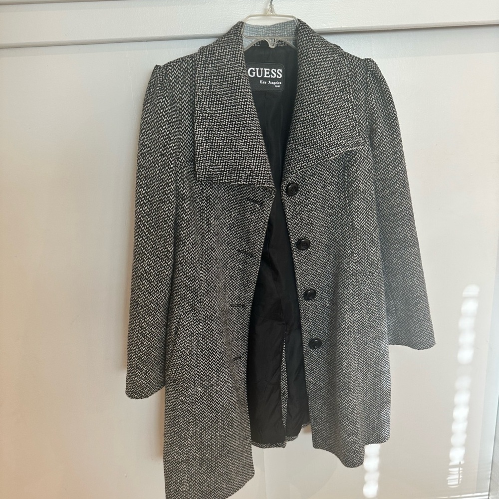 GUESS Women's Charcoal and Black Pea Coat